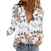 imageAstylish Womens V Neck Roll up Sleeve Button Down Blouses TopsUa Floral White