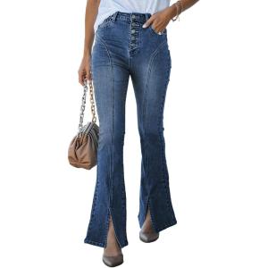 imageAstylish Bell Bottom Jeans for Women High Waisted Pull On Stretchy Mom Denim Pants Blue Size 10