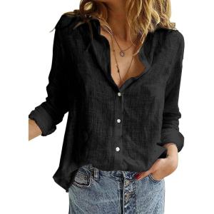 imageAstylish Womens V Neck Roll up Sleeve Button Down Blouses TopsBlack