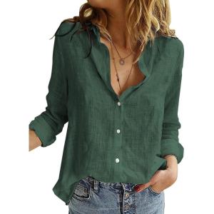 imageAstylish Womens V Neck Roll up Sleeve Button Down Blouses TopsU Olive Green