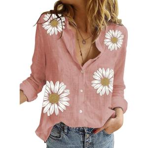 imageAstylish Womens V Neck Roll up Sleeve Button Down Blouses TopsV Pink