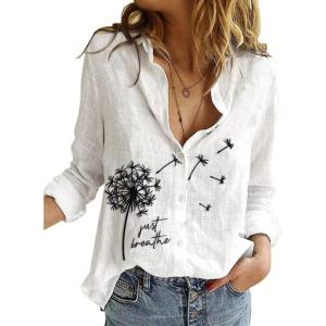 imageAstylish Womens V Neck Roll up Sleeve Button Down Blouses TopsY White
