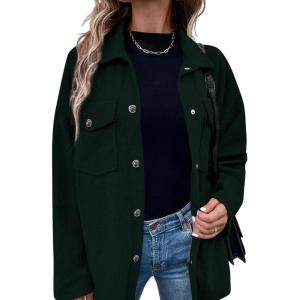 imageAstylish Womens Waffle Knit Long Shacket Jacket Oversized Casual Blouses Button Down Collared Dressy ShirtsDark Green