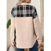 imageAstylish Women 2024 Fashion Long Sleeve Shacket Jacket Button Down Plaid Shirts with PocketsBeige