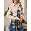 imageAstylish Women 2024 Fashion Long Sleeve Shacket Jacket Button Down Plaid Shirts with PocketsBeige