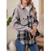 imageAstylish Women 2024 Fashion Long Sleeve Shacket Jacket Button Down Plaid Shirts with PocketsGray