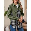imageAstylish Women 2024 Fashion Long Sleeve Shacket Jacket Button Down Plaid Shirts with PocketsJungle Green
