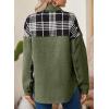 imageAstylish Women 2024 Fashion Long Sleeve Shacket Jacket Button Down Plaid Shirts with PocketsJungle Green