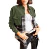imageAstylish Women 2024 Fashion Long Sleeve Shacket Jacket Button Down Plaid Shirts with PocketsJungle Green