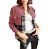 imageAstylish Women 2024 Fashion Long Sleeve Shacket Jacket Button Down Plaid Shirts with PocketsMineral Red