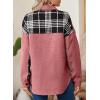 imageAstylish Women 2024 Fashion Long Sleeve Shacket Jacket Button Down Plaid Shirts with PocketsMineral Red