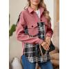imageAstylish Women 2024 Fashion Long Sleeve Shacket Jacket Button Down Plaid Shirts with PocketsMineral Red