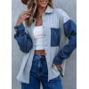 imageAstylish Womens 2024 Corduroy Shacket Color Block Waffle Jackets Casual Long Sleeve Button Down Shirts CoatBeau Blue