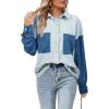 imageAstylish Womens 2024 Corduroy Shacket Color Block Waffle Jackets Casual Long Sleeve Button Down Shirts CoatBeau Blue