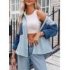 imageAstylish Womens 2024 Corduroy Shacket Color Block Waffle Jackets Casual Long Sleeve Button Down Shirts CoatBeau Blue
