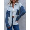 imageAstylish Womens 2024 Corduroy Shacket Color Block Waffle Jackets Casual Long Sleeve Button Down Shirts CoatBeau Blue