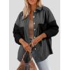imageAstylish Womens 2024 Corduroy Shacket Color Block Waffle Jackets Casual Long Sleeve Button Down Shirts CoatBlack