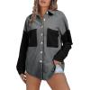 imageAstylish Womens 2024 Corduroy Shacket Color Block Waffle Jackets Casual Long Sleeve Button Down Shirts CoatBlack
