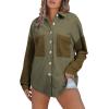 imageAstylish Womens 2024 Corduroy Shacket Color Block Waffle Jackets Casual Long Sleeve Button Down Shirts CoatBlackish Green
