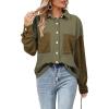 imageAstylish Womens 2024 Corduroy Shacket Color Block Waffle Jackets Casual Long Sleeve Button Down Shirts CoatBlackish Green