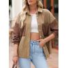 imageAstylish Womens 2024 Corduroy Shacket Color Block Waffle Jackets Casual Long Sleeve Button Down Shirts CoatBrown