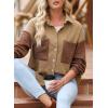 imageAstylish Womens 2024 Corduroy Shacket Color Block Waffle Jackets Casual Long Sleeve Button Down Shirts CoatBrown