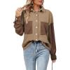 imageAstylish Womens 2024 Corduroy Shacket Color Block Waffle Jackets Casual Long Sleeve Button Down Shirts CoatBrown
