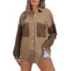 imageAstylish Womens 2024 Corduroy Shacket Color Block Waffle Jackets Casual Long Sleeve Button Down Shirts CoatBrown