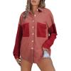 imageAstylish Womens 2024 Corduroy Shacket Color Block Waffle Jackets Casual Long Sleeve Button Down Shirts CoatFiery Red
