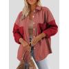 imageAstylish Womens 2024 Corduroy Shacket Color Block Waffle Jackets Casual Long Sleeve Button Down Shirts CoatFiery Red