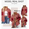 imageAstylish Womens 2024 Corduroy Shacket Color Block Waffle Jackets Casual Long Sleeve Button Down Shirts CoatFiery Red
