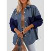 imageAstylish Womens 2024 Corduroy Shacket Color Block Waffle Jackets Casual Long Sleeve Button Down Shirts CoatNavy Blue