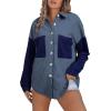 imageAstylish Womens 2024 Corduroy Shacket Color Block Waffle Jackets Casual Long Sleeve Button Down Shirts CoatNavy Blue