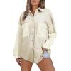 imageAstylish Womens 2024 Corduroy Shacket Color Block Waffle Jackets Casual Long Sleeve Button Down Shirts CoatWhite