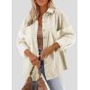 imageAstylish Womens 2024 Corduroy Shacket Color Block Waffle Jackets Casual Long Sleeve Button Down Shirts CoatWhite