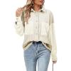 imageAstylish Womens 2024 Corduroy Shacket Color Block Waffle Jackets Casual Long Sleeve Button Down Shirts CoatWhite
