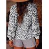 imageAstylish Womens Floral Printed Mock Neck Shirt Button Down Eyelet Blouse TopsBlack