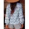 imageAstylish Womens Floral Printed Mock Neck Shirt Button Down Eyelet Blouse TopsBlue