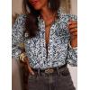 imageAstylish Womens Floral Printed Mock Neck Shirt Button Down Eyelet Blouse TopsFloral Blue