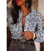 imageAstylish Womens Floral Printed Mock Neck Shirt Button Down Eyelet Blouse TopsFloral Blue