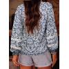 imageAstylish Womens Floral Printed Mock Neck Shirt Button Down Eyelet Blouse TopsFloral Blue