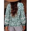imageAstylish Womens Floral Printed Mock Neck Shirt Button Down Eyelet Blouse TopsFloral Green