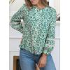 imageAstylish Womens Floral Printed Mock Neck Shirt Button Down Eyelet Blouse TopsFloral Green