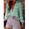 imageAstylish Womens Floral Printed Mock Neck Shirt Button Down Eyelet Blouse TopsGreen