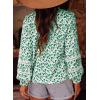 imageAstylish Womens Floral Printed Mock Neck Shirt Button Down Eyelet Blouse TopsGreen