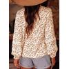 imageAstylish Womens Floral Printed Mock Neck Shirt Button Down Eyelet Blouse TopsKhaki