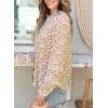 imageAstylish Womens Floral Printed Mock Neck Shirt Button Down Eyelet Blouse TopsKhaki