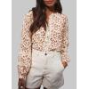 imageAstylish Womens Floral Printed Mock Neck Shirt Button Down Eyelet Blouse TopsKhaki