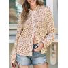 imageAstylish Womens Floral Printed Mock Neck Shirt Button Down Eyelet Blouse TopsKhaki