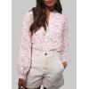imageAstylish Womens Floral Printed Mock Neck Shirt Button Down Eyelet Blouse TopsPink